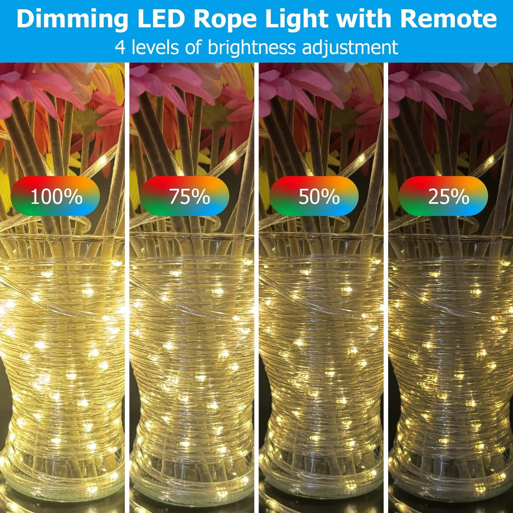 200ft Outdoor LED Rope Lights, IP68 Waterproof 25 Color Changing String Lights with 149 Modes, Warm White&RGB Twinkle