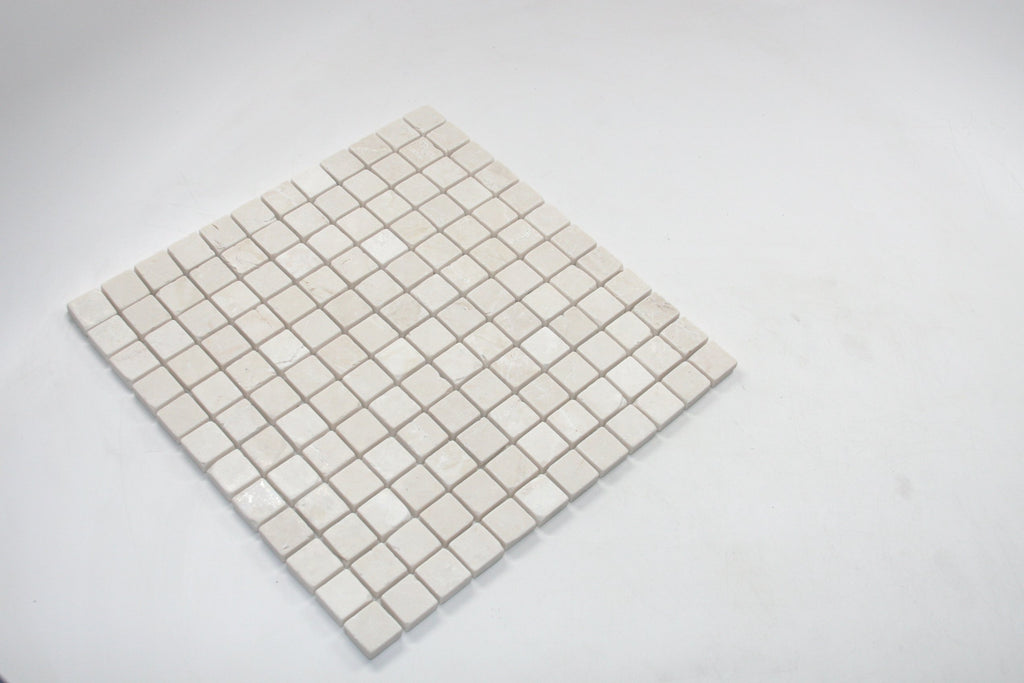 BOTTICINO/White Pearl Marble 1"X1" Tumbled Mosaic Tile