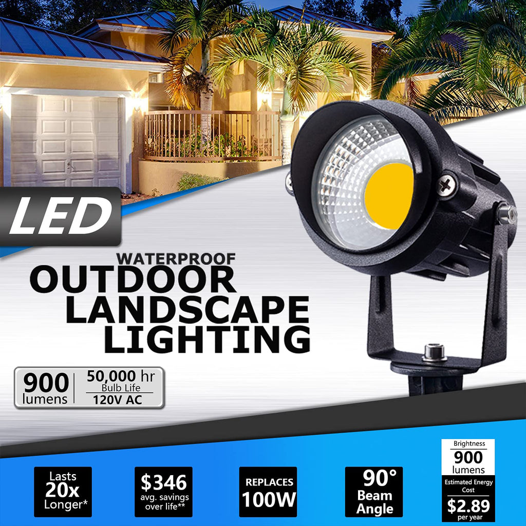 LED Outdoor Spotlight 12W Landscape Lighting 120V AC Waterproof Landscape Lights Spot Lights for Yard with Spiked