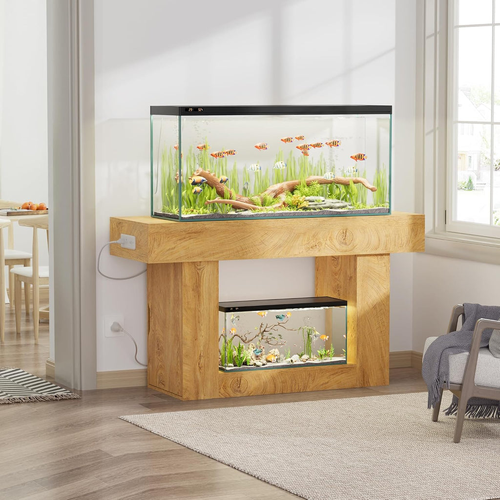 55-75 Gallon Aquarium Stand, Heavy-Duty 55 Inch Fish Tank Stand with Power Outlets, Drawer & Storage Cabinets