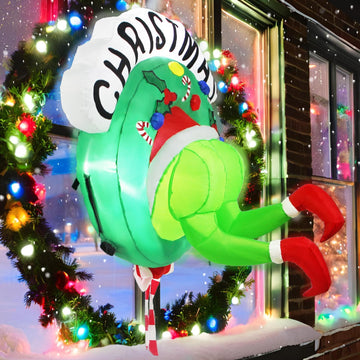 Inflatable Christmas Decorations Outdoor 3.5FT Blow Up Santa Green Giant Monster Wreath Yard Inflatables Funny