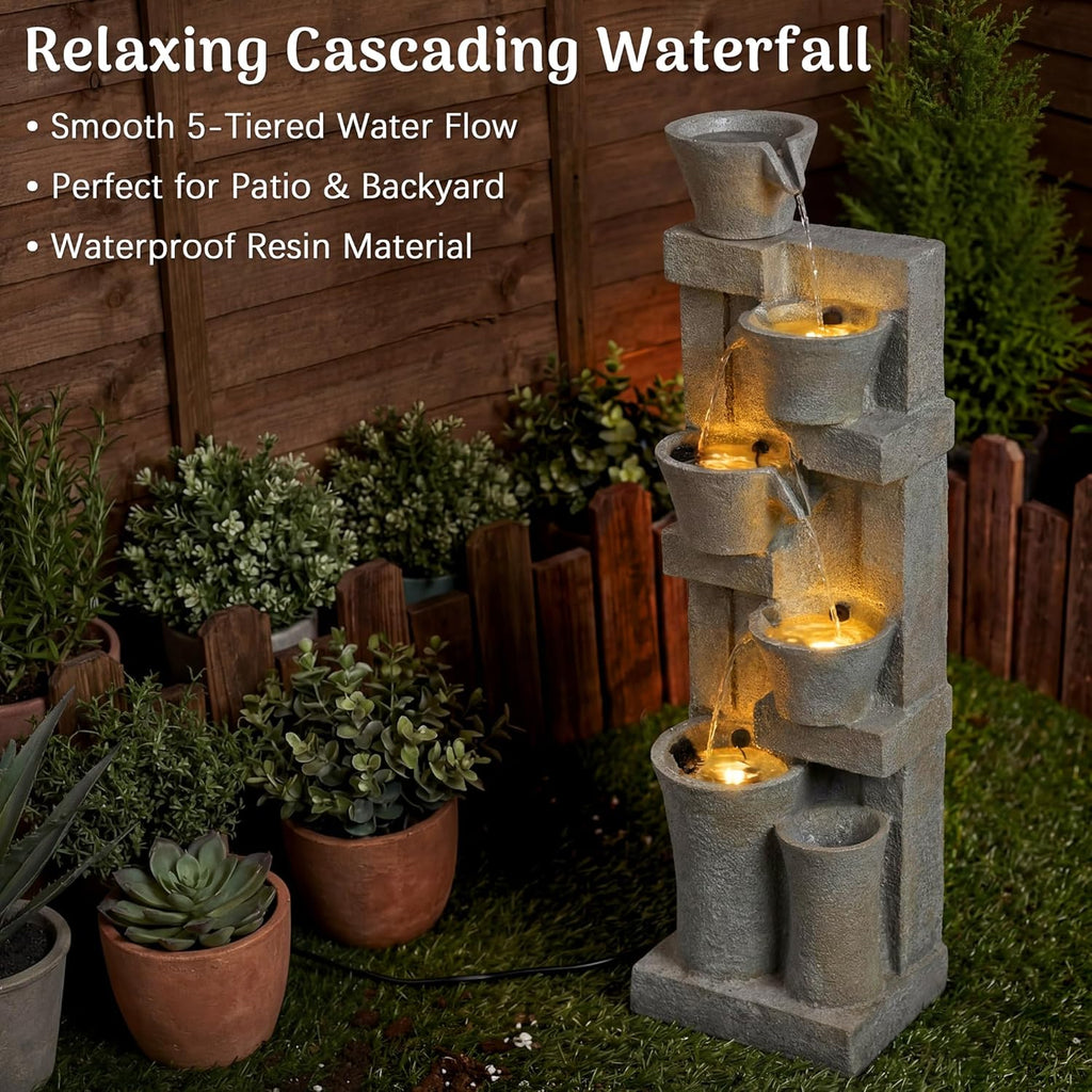Redlife 49.6" Tall Outdoor Waterfall Fountain