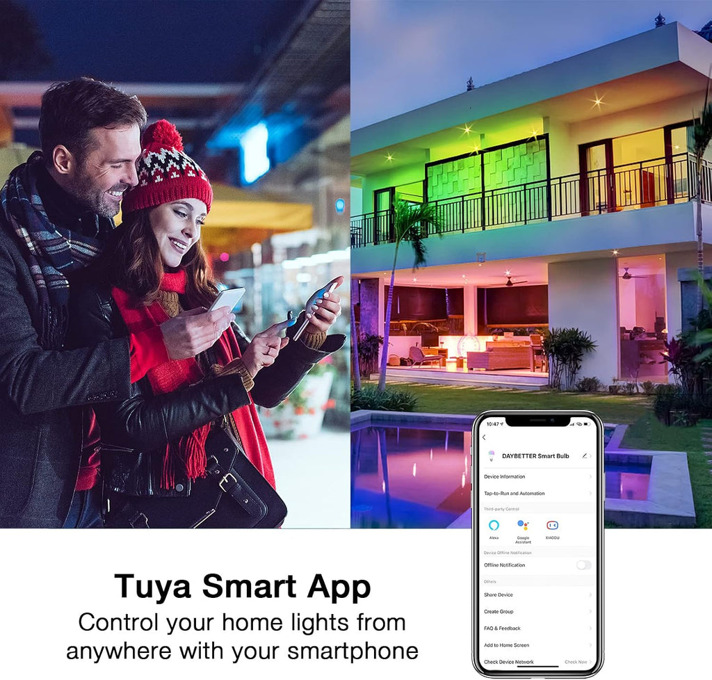Smart Light Bulbs, RGBCW Wi-Fi Color Changing Led Bulbs Compatible with Alexa & Google Home Assistant, A19 E26 9W