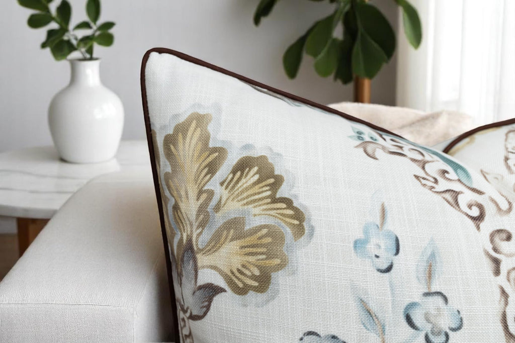 Jacobean Floral Bird Print Pillow Cover 20x20, Brown