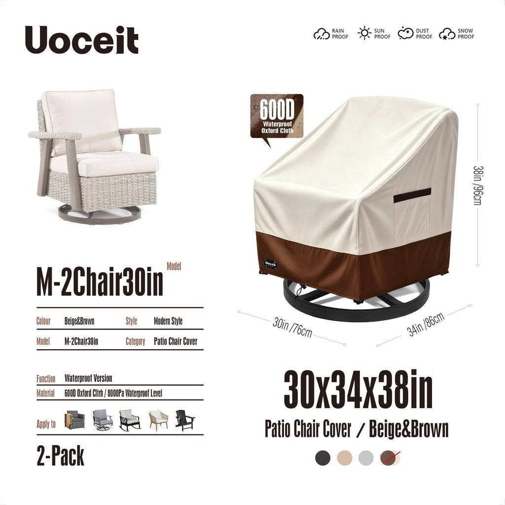 Outdoor Chair Covers 2 Pack, 30Wx34Dx38H inches 100% Waterproof Heavy Duty Patio Furniture Cover, Outdoor Furniture