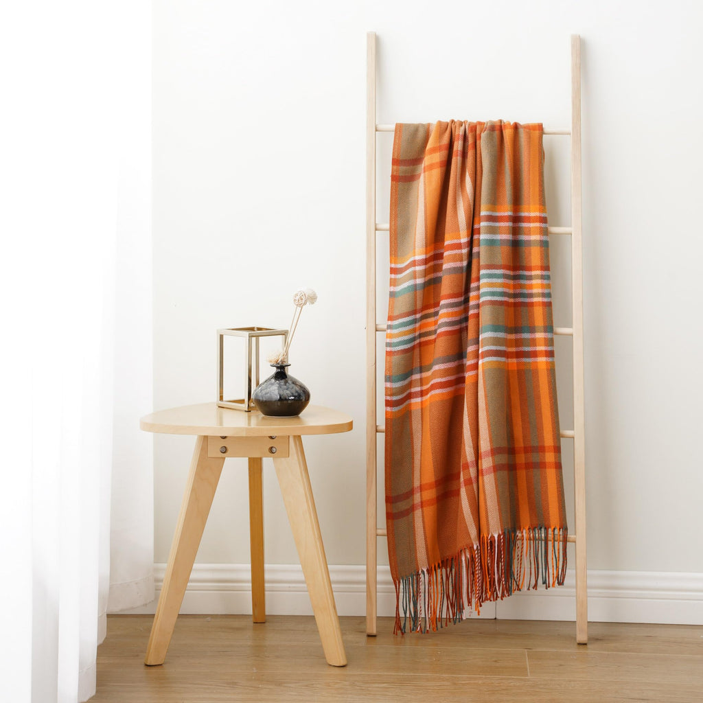 Orange Plaid Throw Blanket for Couch, Fall Throw Blanket 50"x60" Fall Decor