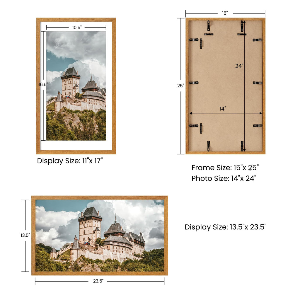 14x24 Picture frame with mat for 11x17, Solid Teak Tempered Glass, Teak