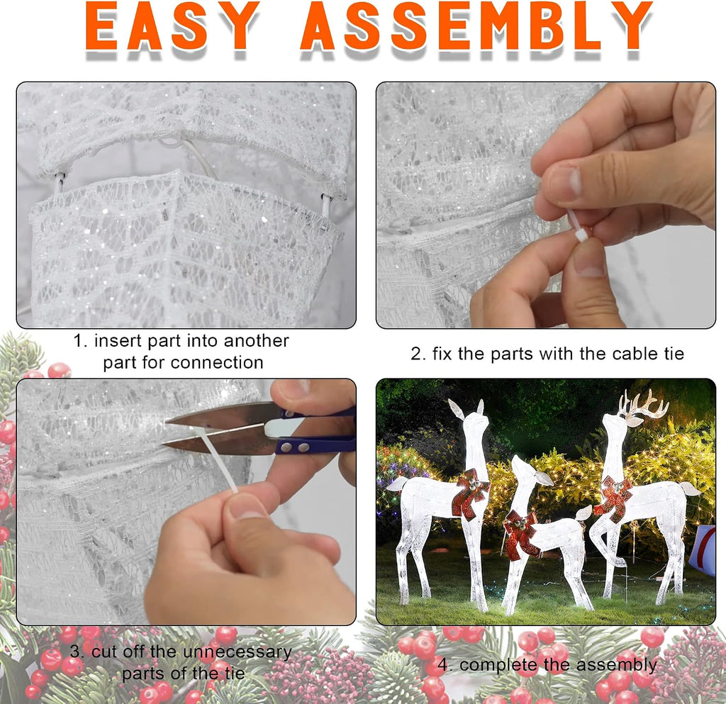 Home 3-Piece Pre-lit White Reindeer Christmas Yard Decoration