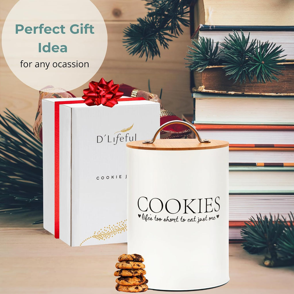 Cookie Jar with Airtight Bamboo Lid, 1.1 Gallon, Farmhouse, Off White