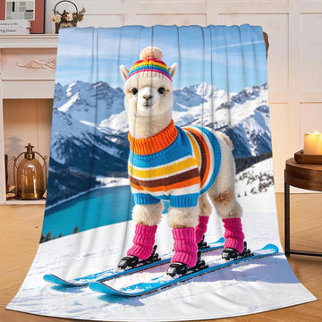 Cute Llama Blanket Skiing Animal Alpaca Throw Blankets Gifts 80"x60"