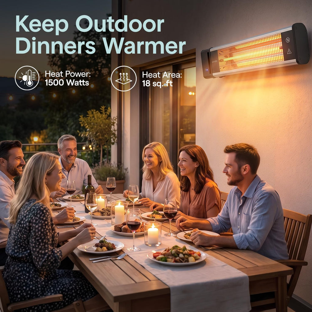 Portable Infrared Indoor and Outdoor Electric Space Heater with Remote, IP65 Approved, 1500 Watt Wall-Mounted Hanging