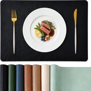 Faux Leather Vinyl Placemats, Easy to Clean, Black - Set of 4