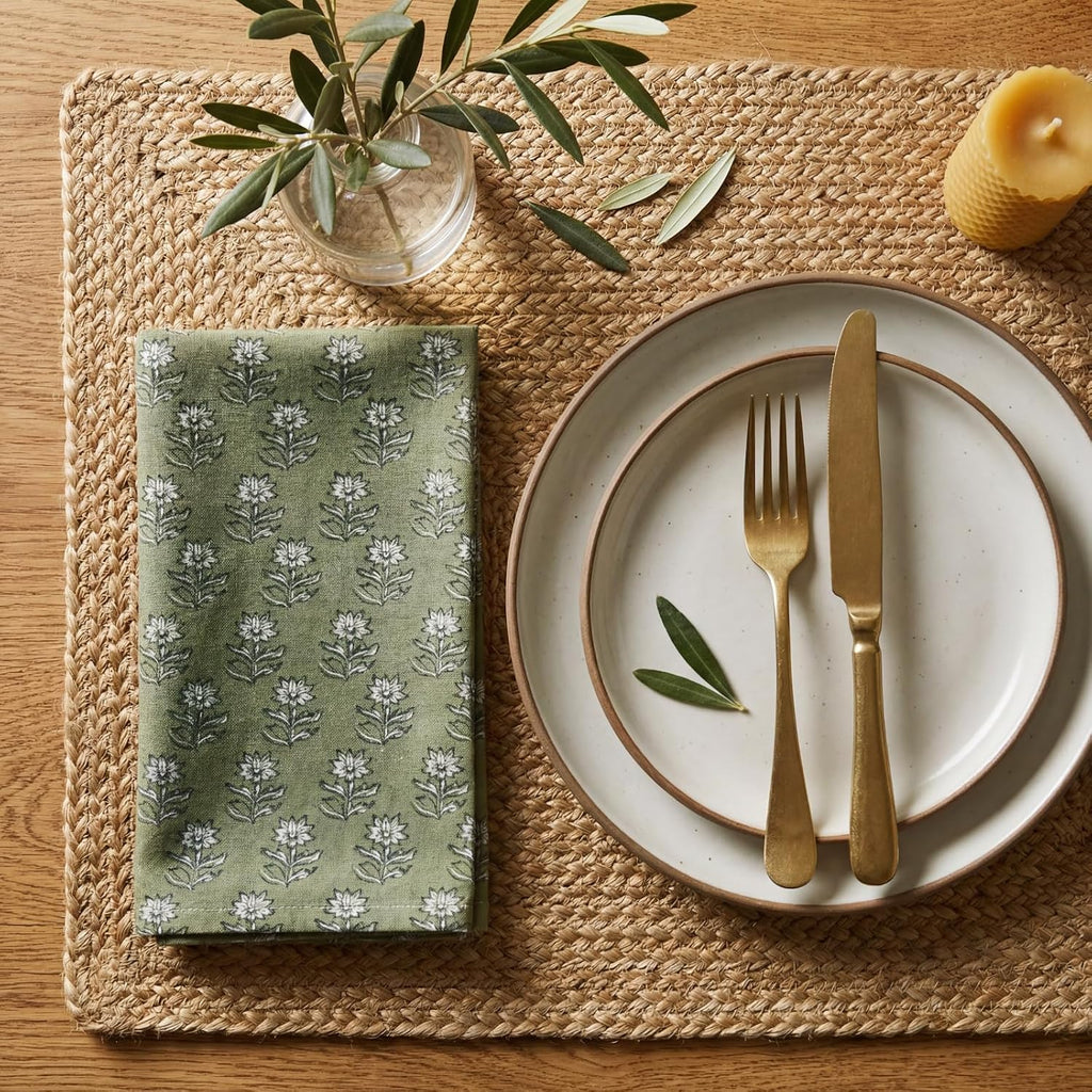 Set of 12 Floral Cloth Napkins Grey Green Linen Cloth Napkins Spring Flower Wildflowers Dinner Napkin 15 x 15 Inch