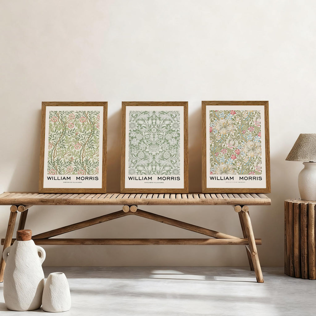 William Morris Wall Art Set of 3, Solid Wood Frames, 12 x 16 in Each