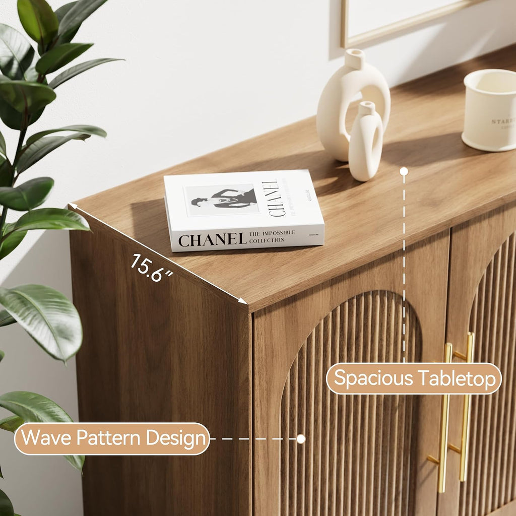 Modern Buffet Cabinet with Storage, 63"Sideboard Cabinet with Fluted Arched Doors & Adjustable Shelves, Wooden