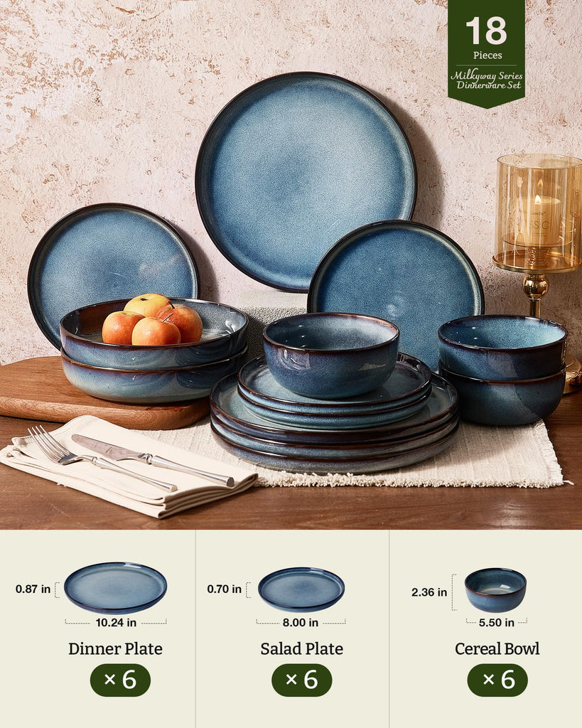 Milkyway 18-Piece Stoneware Dinnerware Set, Dusty Blue