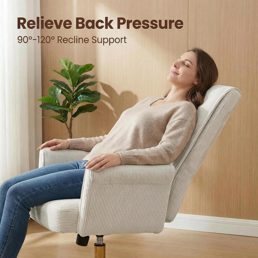 Velvet 360°Swivel Desk Chair, Modern Height Adjustable Home Office Armchair with Gold Base and Wheels for