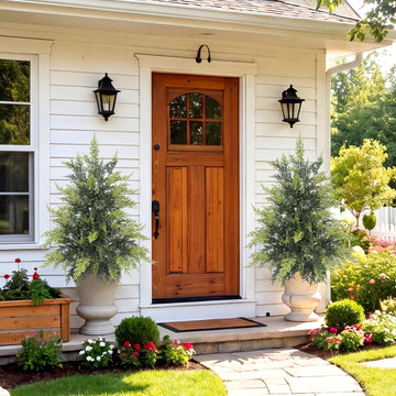 Outdoor Artificial Topiary Cedar Tree Real Touch Faux Pine Evergreen Shrub Plant UV Resistant Greenery Tree with Pot