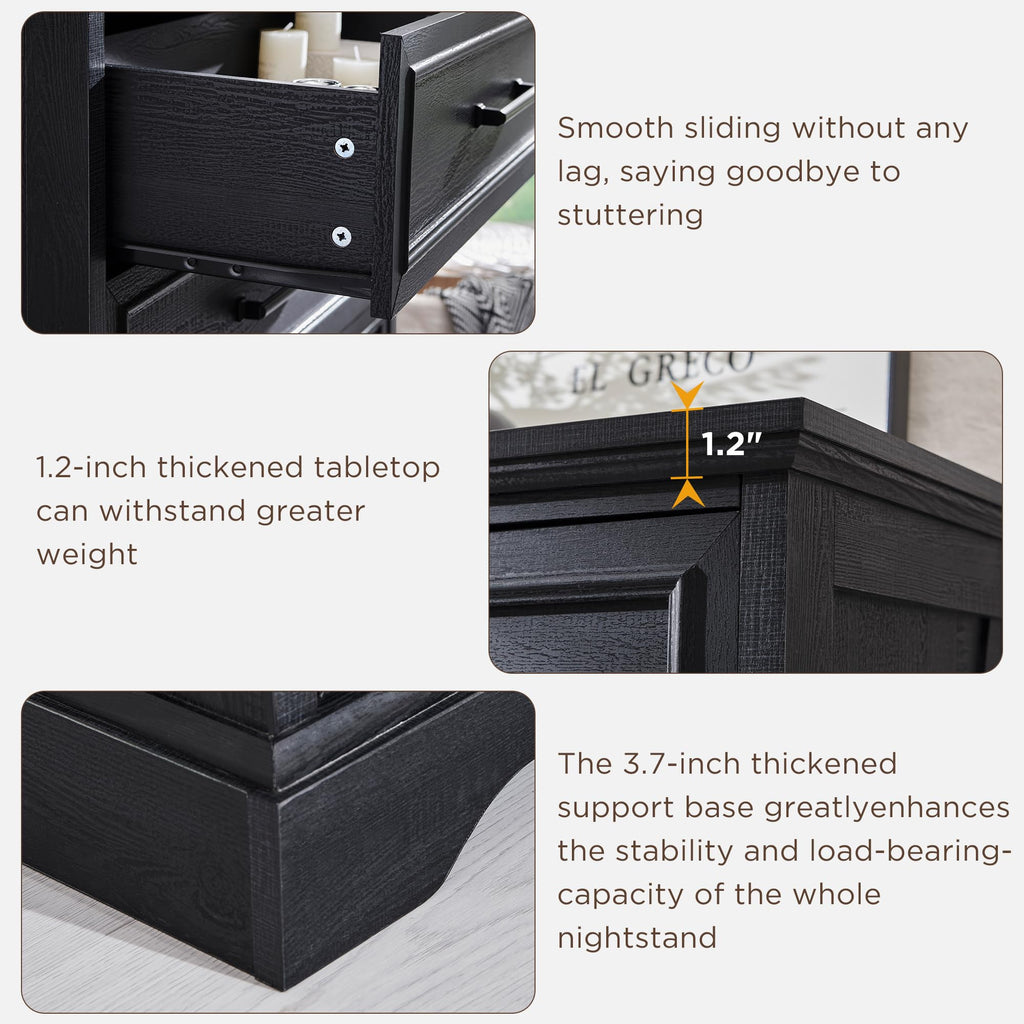 Farmhouse 5 Drawers Dresser Chests, Black