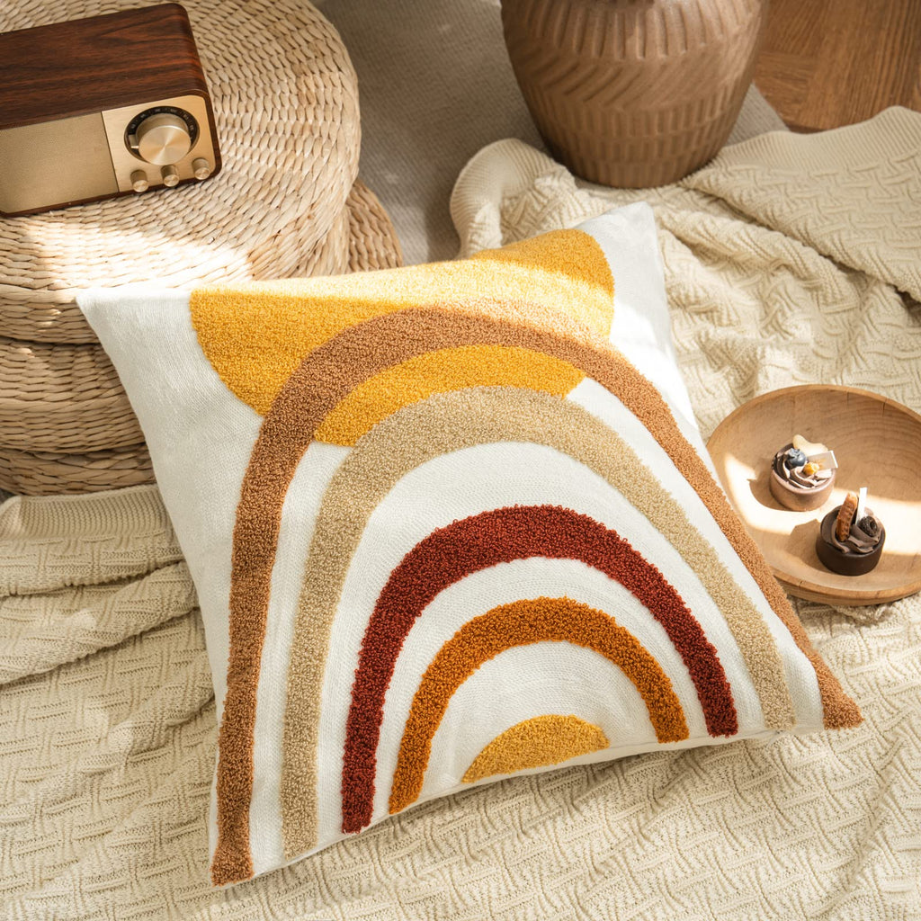 Modern Boho Throw Pillow Cover Soft Woven Tufted Neutral Pillowcase, Simple Geometric Textured Pattern Decorative