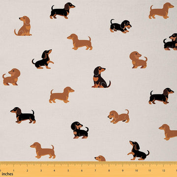 Kawaii Dachshund Fabric by The Yard Lovely Cartoon Brown Black Dogs No Stretch Fabric Cute Funny Playing Animal