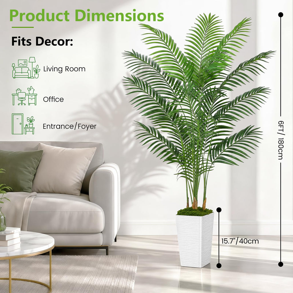 Artificial Palm Tree, 6FT Tall Fake Plant, Faux Tropical Areca Tree
