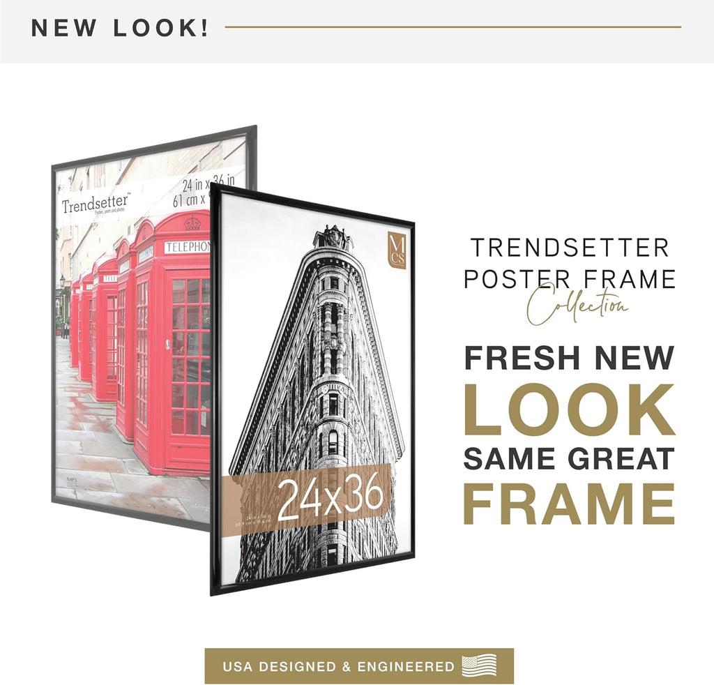 Trendsetter Poster Frame, 24x36, Black High-Gloss, 1-Pack | Trendsetter Poster Frame For Photos & Art Prints, Hangs