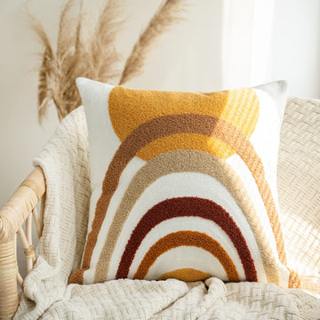 Modern Boho Throw Pillow Cover Soft Woven Tufted Neutral Pillowcase, Simple Geometric Textured Pattern Decorative
