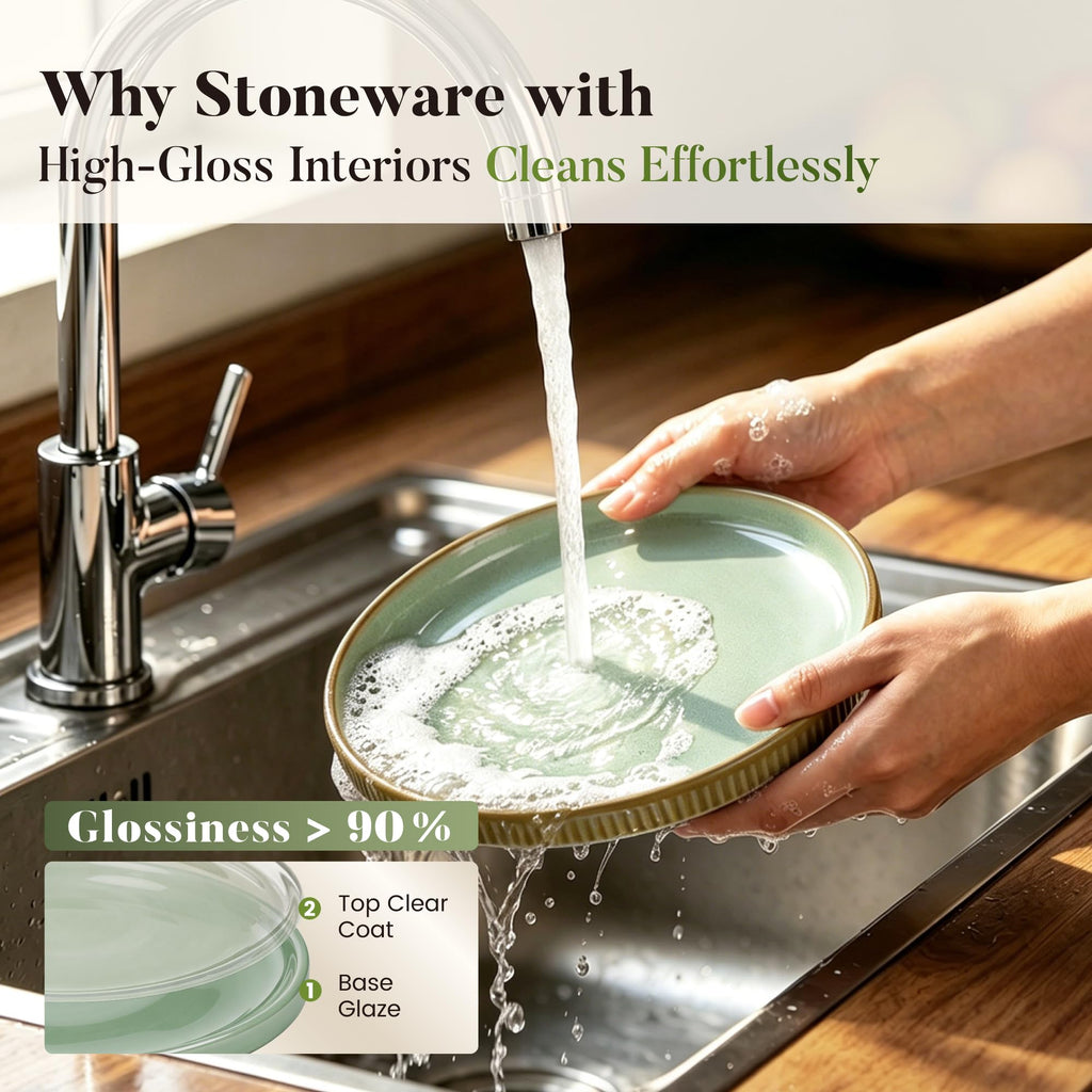 Fluted Ceramic Dinnerware Sets for 8, 32Pcs Non Toxic Stoneware Plates and Bowls, Scratch Resistant Dish, Oven &