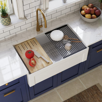 33" L x 20" W White Farmhouse Workstation Sink Fireclay