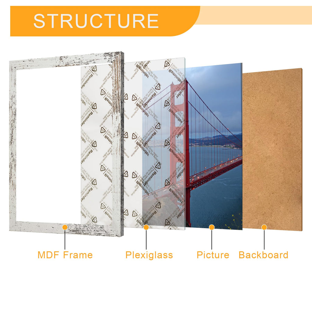 18x24 Poster Frame for Wall Hanging, Engineered Wood Picture Frames for 18 x 24 Picture, Distressed White, 1 Pack