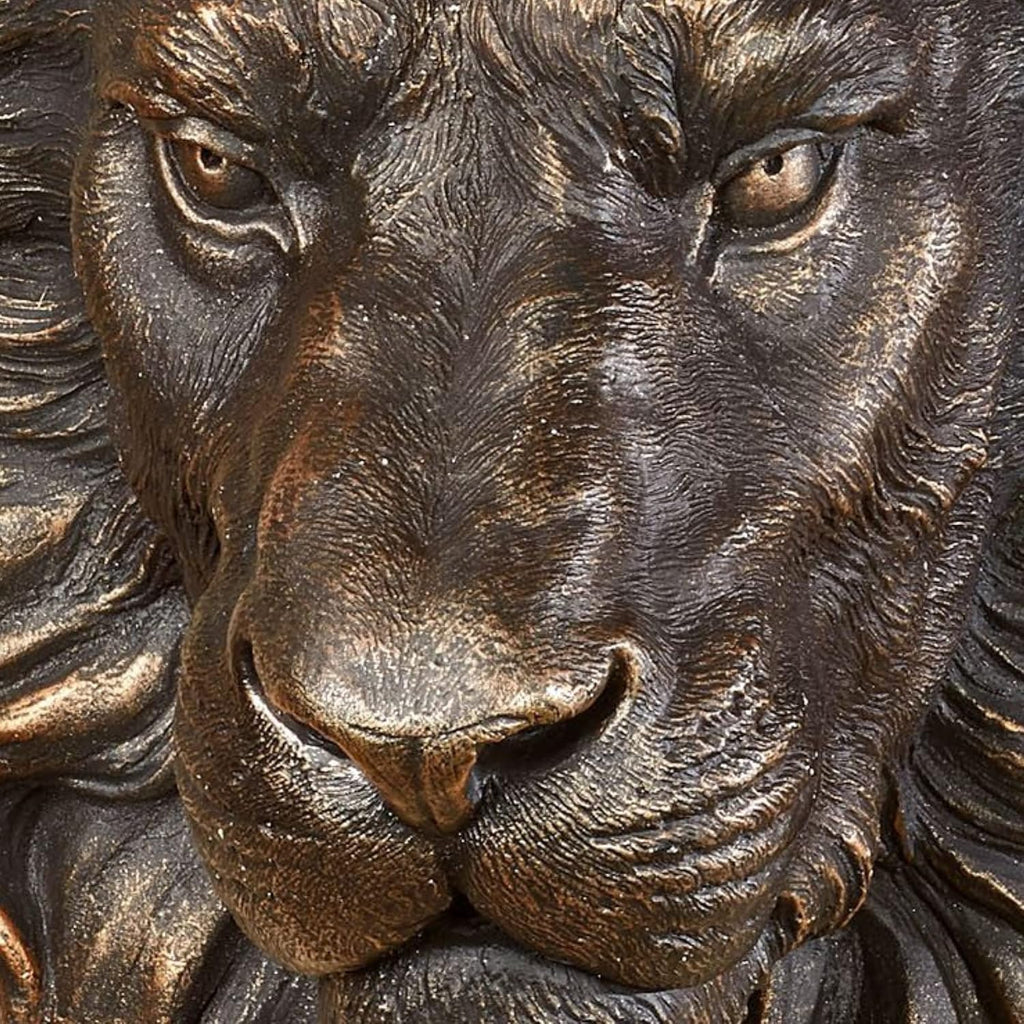 Power and Presence Lion Head Wall Sculpture, Aged Bronze