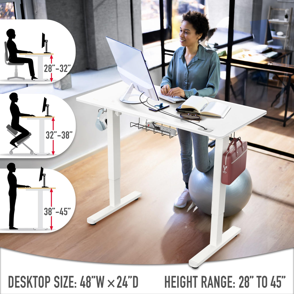 48-Inch Electric Height Adjustable Standing Desk w/ Drawer, White