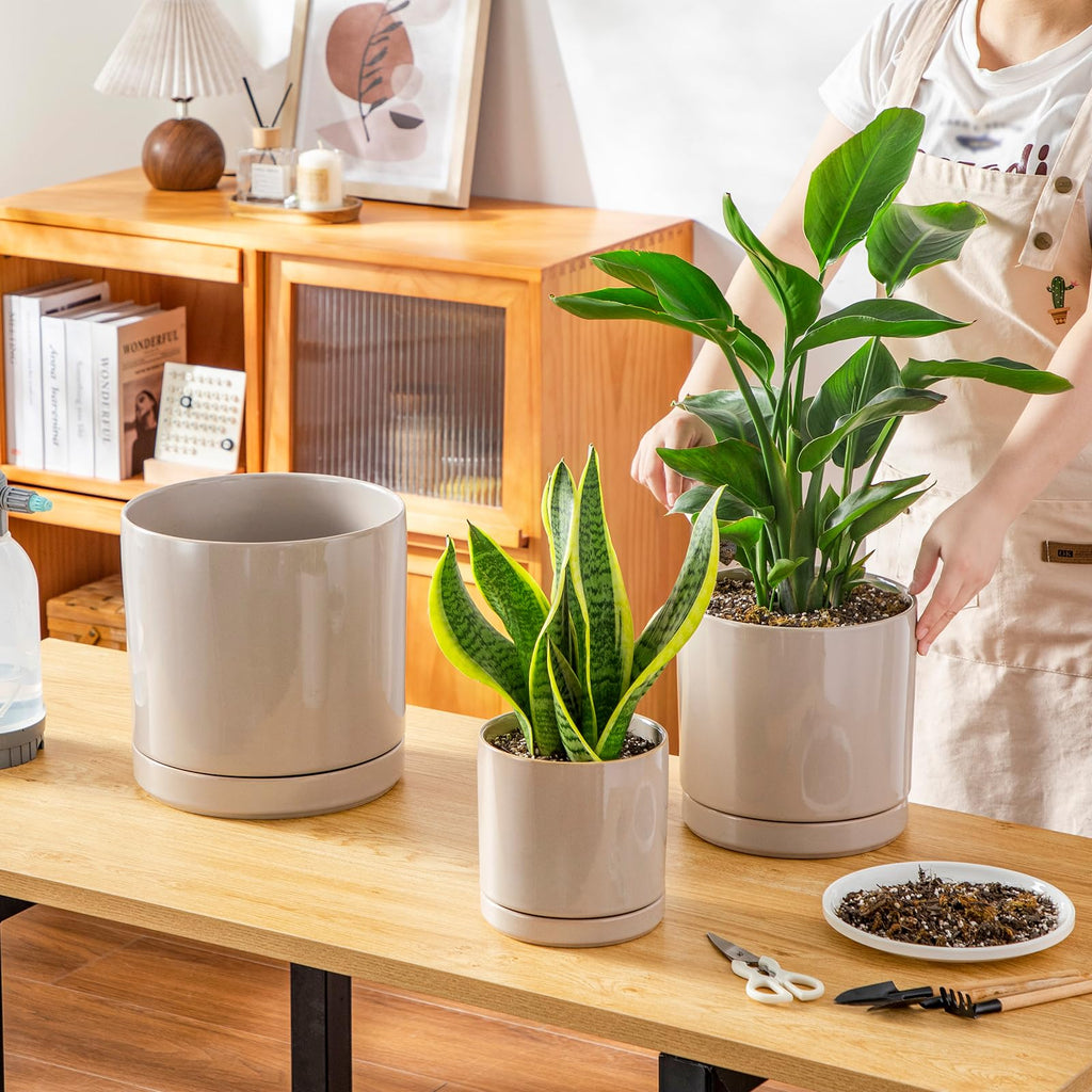 Ceramic Planters, Plant Pots for Indoor Plants, 6.25+8.25+10.25 Inch Ceramic Pots for Plants, Flower Pots with