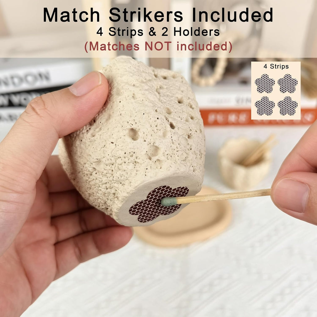 Petal Shape Match Holder with Striker, Concrete Match Jar - Set of 2