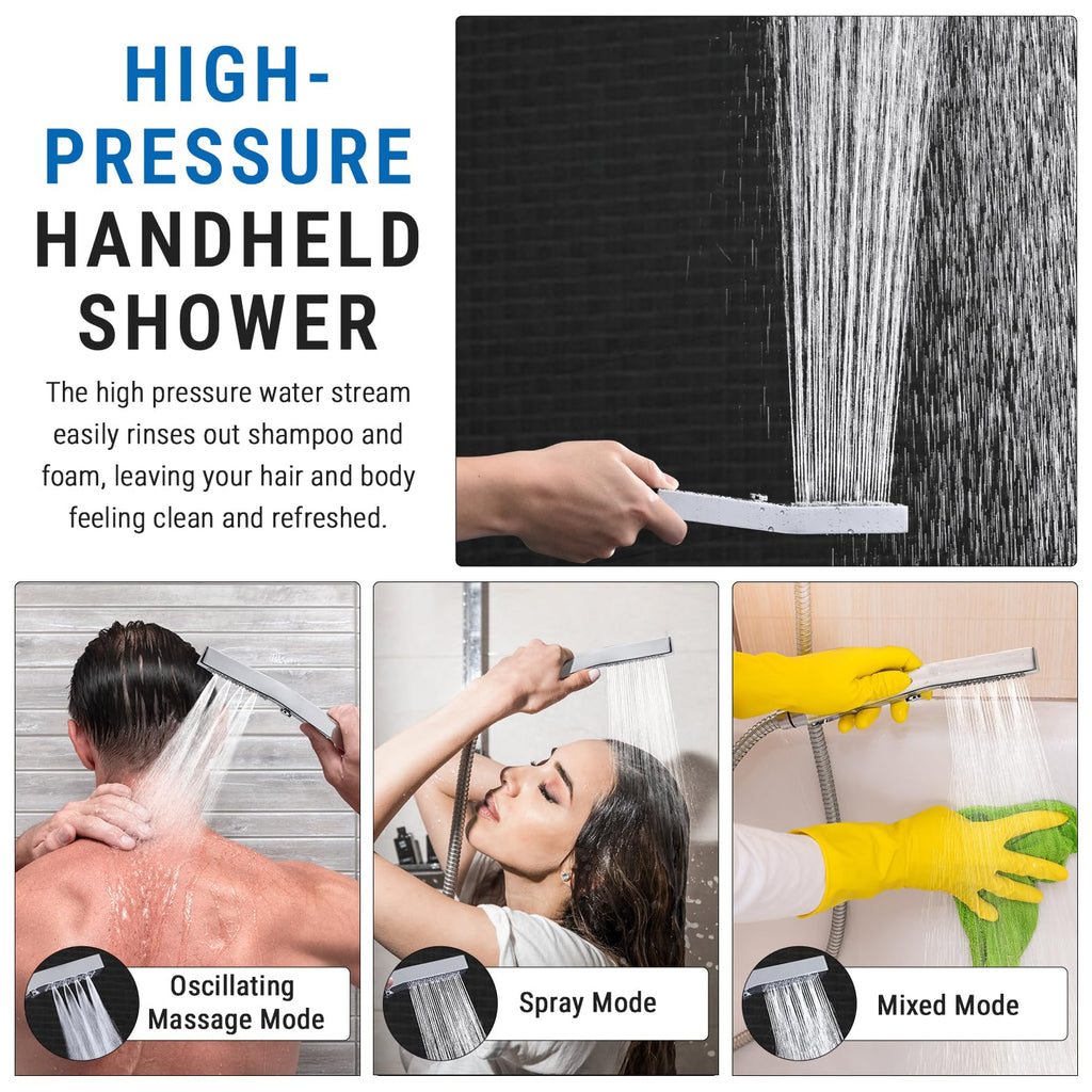 16 Inch All Metal Rain Shower Head with Handheld Spray (Chrome)