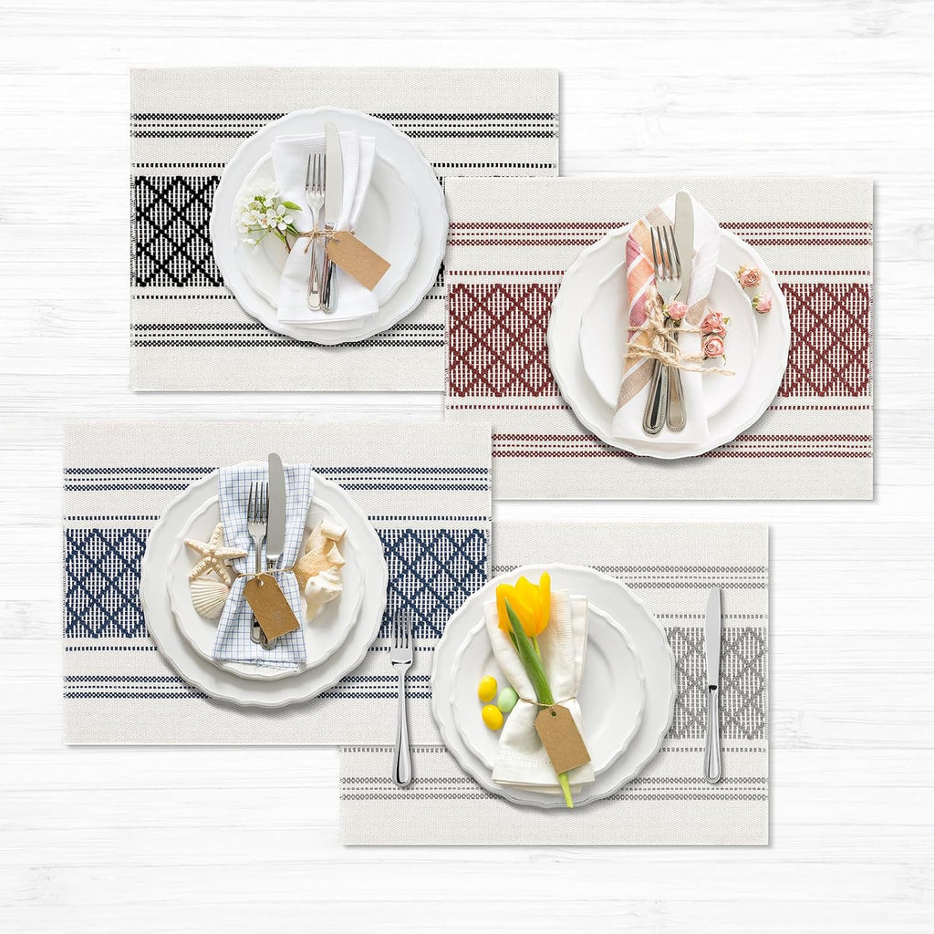 Placemats, Boho Table Mats Cotton Blend, Durable Cloth Table Placemats Machine Washable, Rustic Place Mats - Set of 6