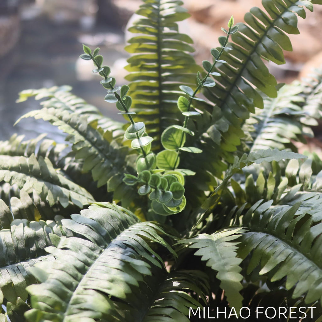 Artificial Ferns for Outdoors, 2 Pcs 34" Fake Ferns w/ Eucalyptus Centered
