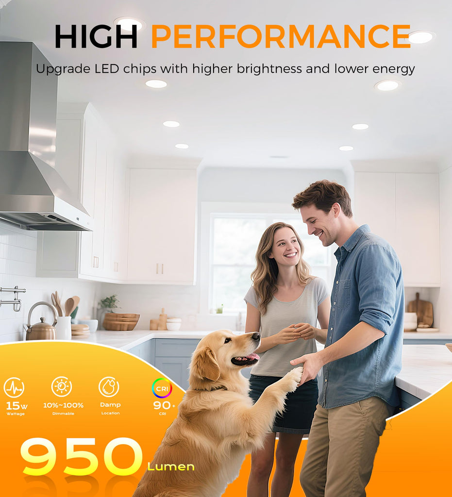 BAY 6 inch 3000K/ 4000K/ 5000K Selectable,Dimmable Recessed Lighting 15W CRI90+,Ultra Thin LED Recessed Light