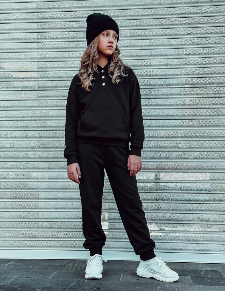 Girls 2 Piece Outfits Button Down Hoodie Sweatpants Sweatsuits Set