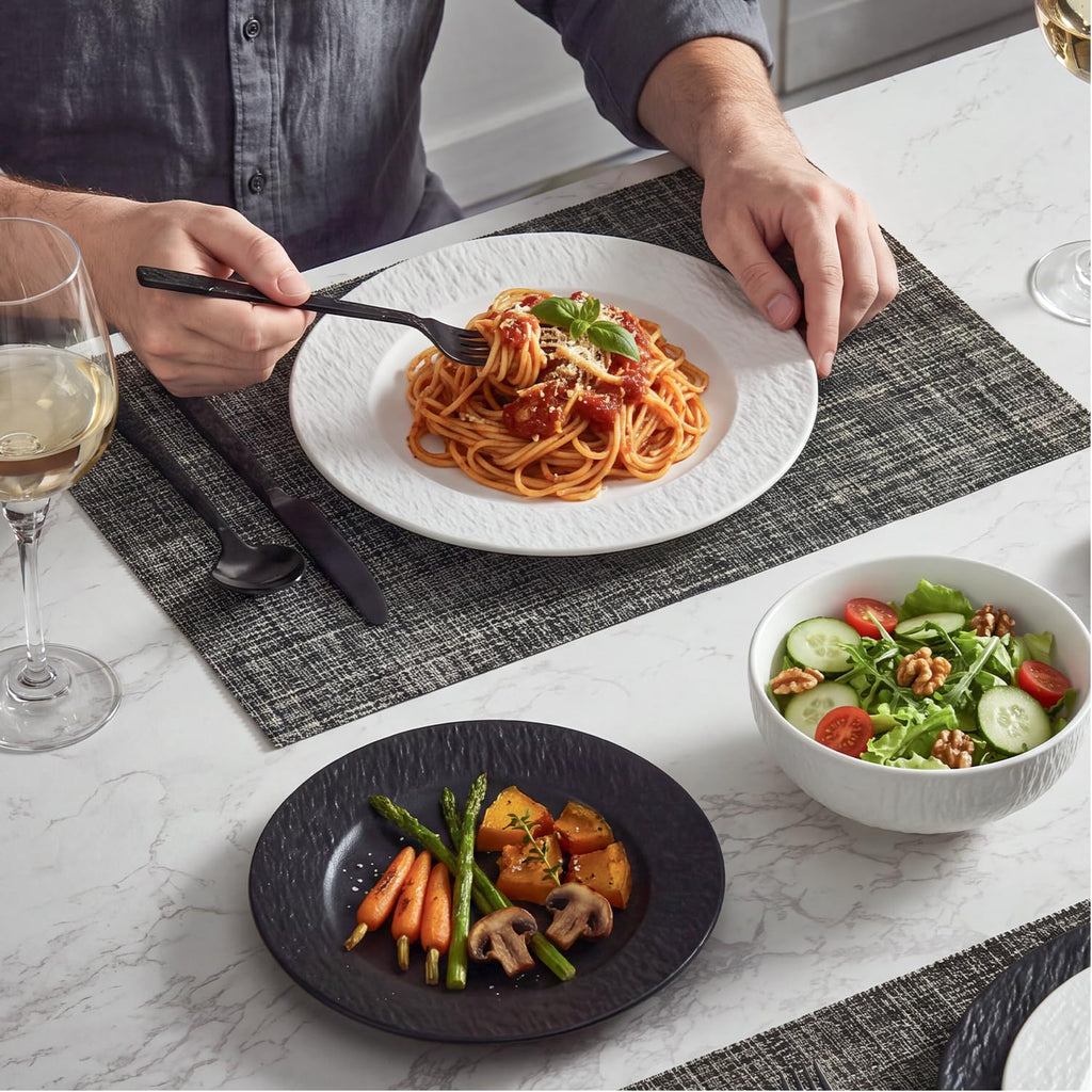 Black & white Dinnerware Sets for 4, 12-Piece plates and bowls sets