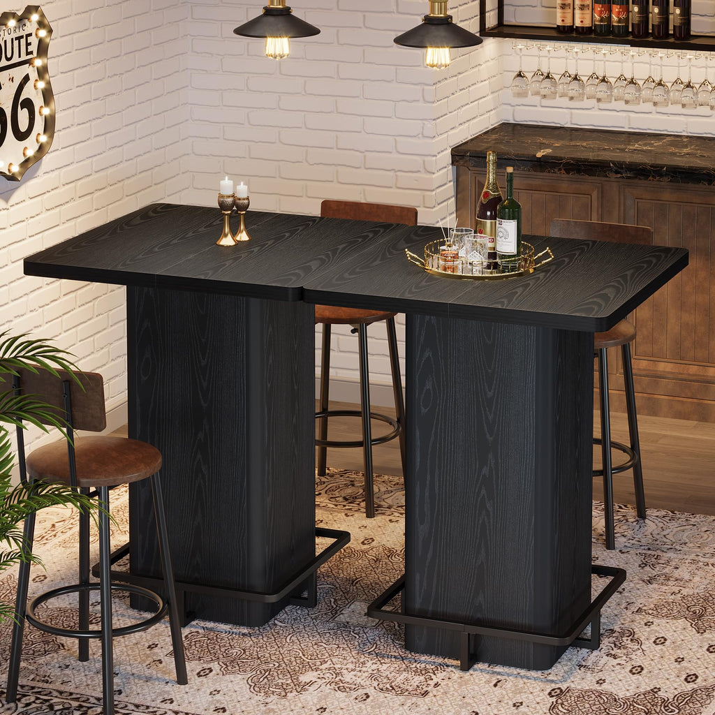 Bar Table, 39.37" High Square Pub Table for Small Bars, Dining Room, Kitchen, Black (Only Table) (Black)
