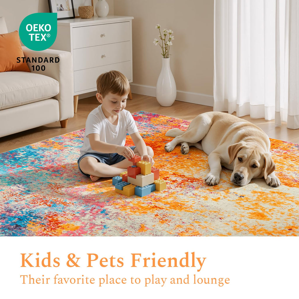Washable Runner Rug, Colorful Rainbow Rug Kitchen