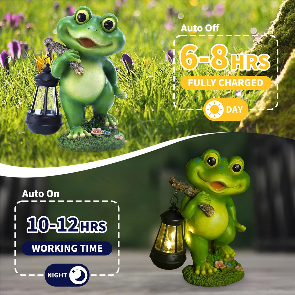 Outdoor Frog Garden Decor: 11'' Yard Decoration with Solar Lantern Funny Frog Statue Gifts for Women Mother's Day