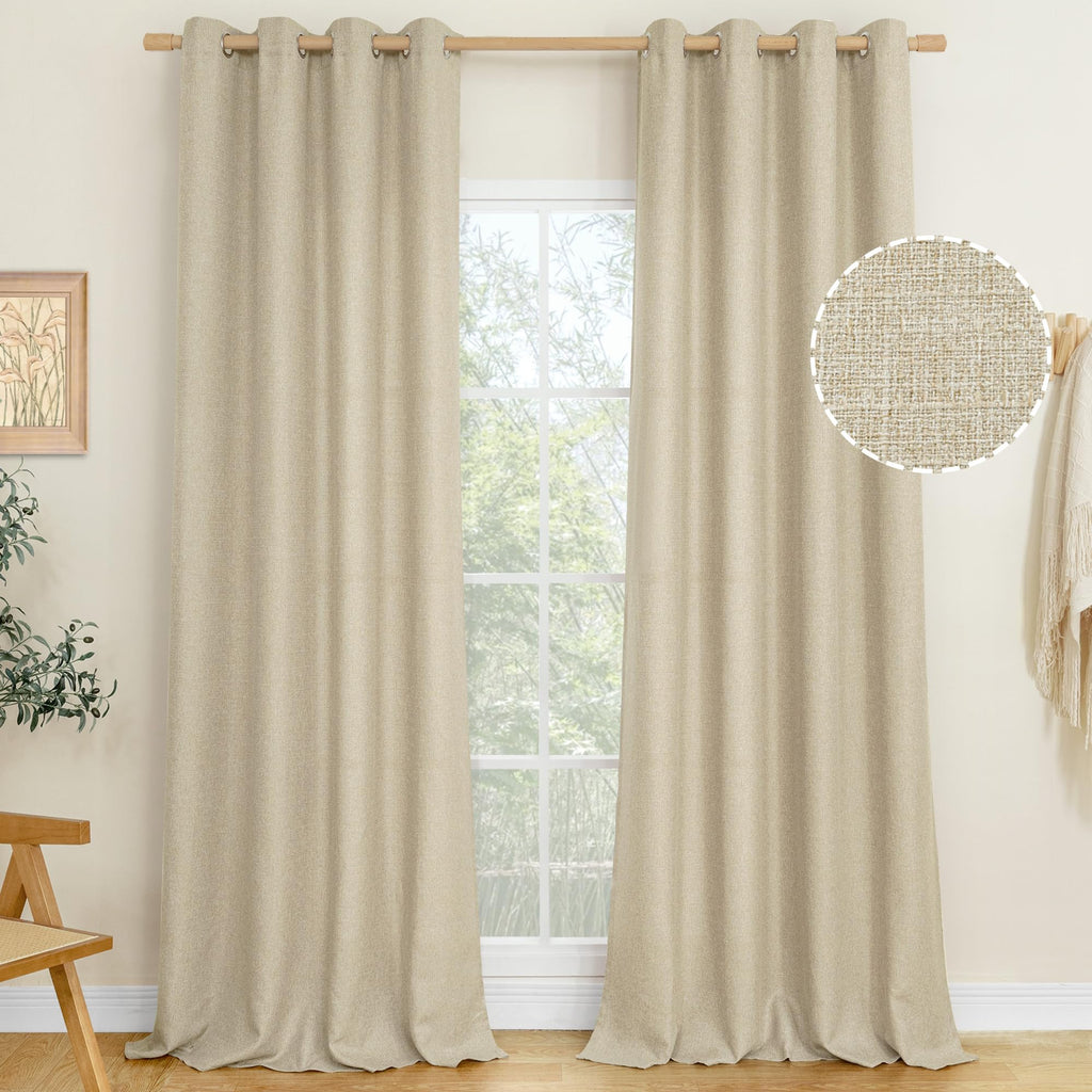 Oatmeal Linen Curtains 84 inch Length 2 Panels