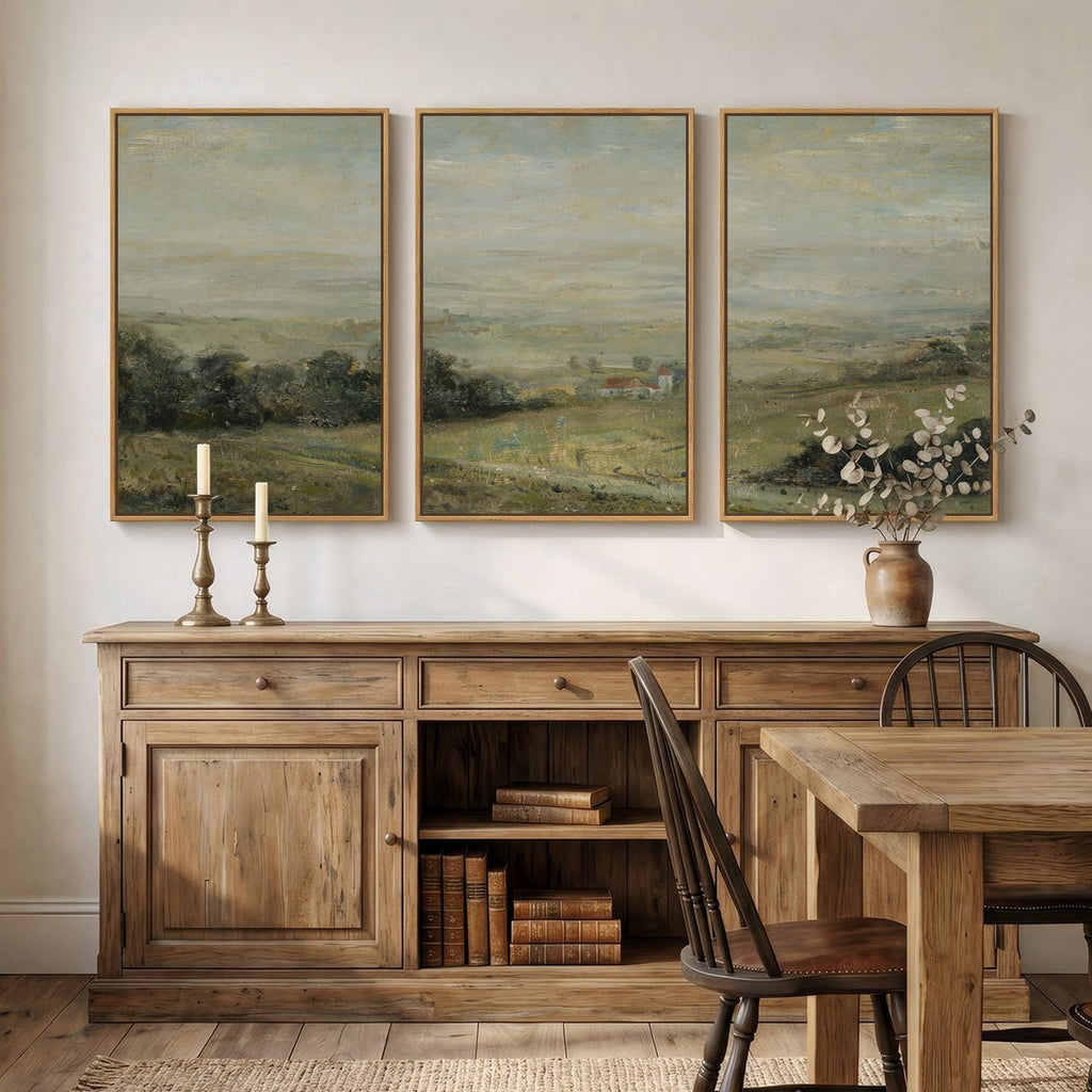 3 Piece Large Framed Vintage Landscape Wall Art, 24x36 Inch