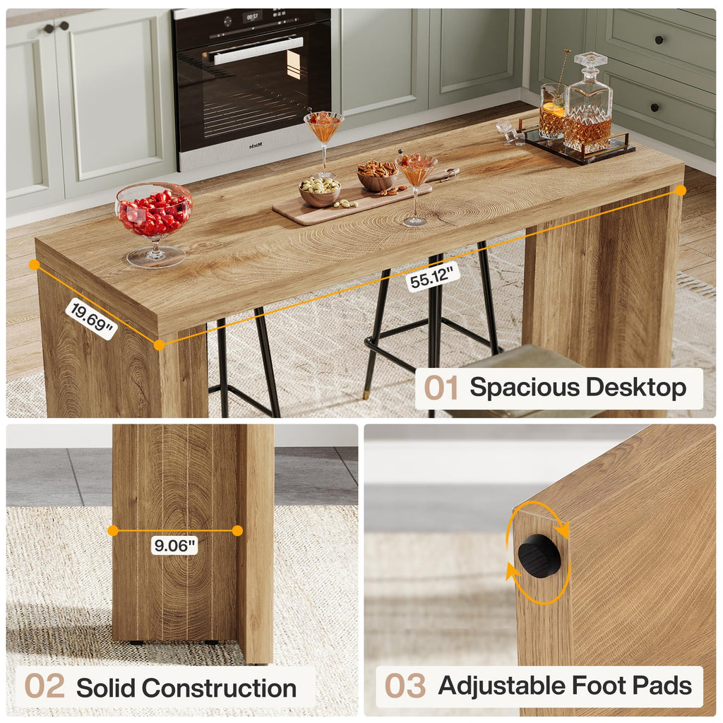 55.12-Inch Long Bar Table, Farmhouse Counter Height Pub Table