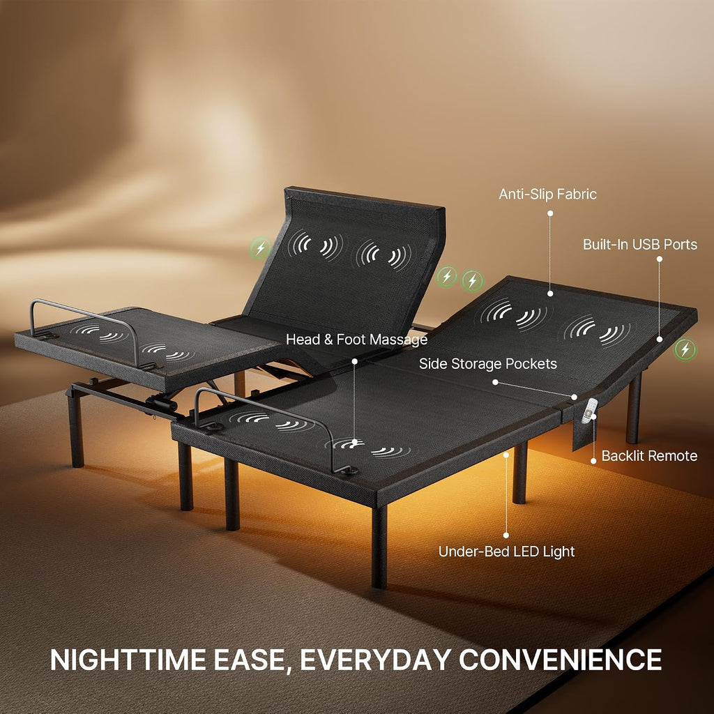 Amada Adjustable Bed Split King with Massage, Zero Gravity & Anti-Snore - Set of 2