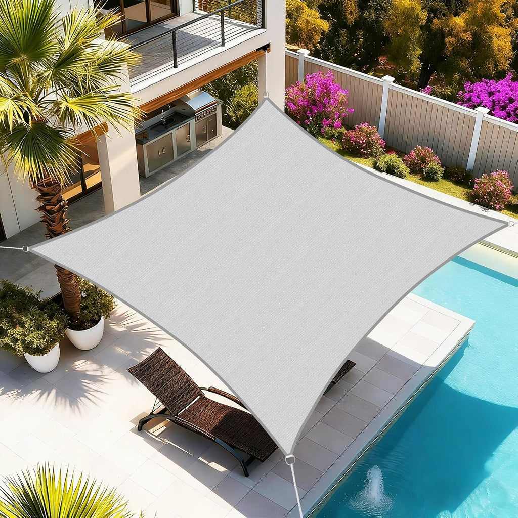 Sun Shade Sail, 16'X20' Light Grey Rectangular, Curved Edged Commercial Grade 185GSM Permeable Outdoor Shade Cloth