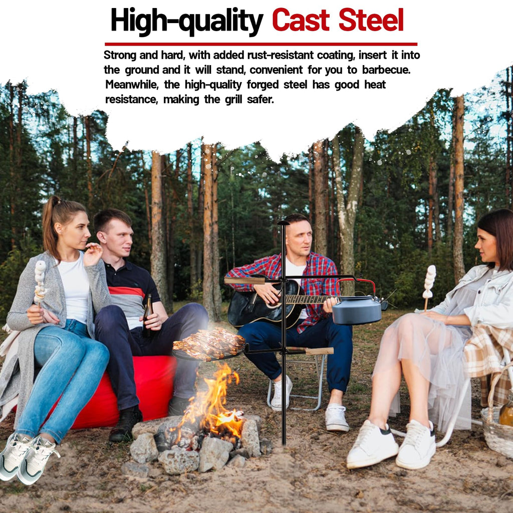 Swivel Campfire Grill Grate Heavy Duty Camping Grill 360° Adjustable Over Fire Pit Grill for Outdoor Barbecue Camping